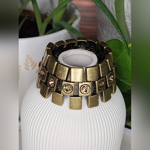 Jewelry - Tractor Tread Bracelet Topaz Rhinestones Golden Brass Metals